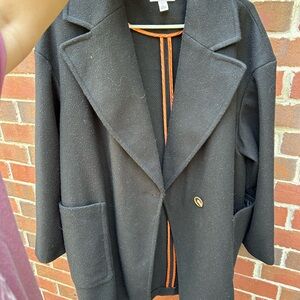 Topshop Black Trench Coat with Wide Lapels and Oversized Fit